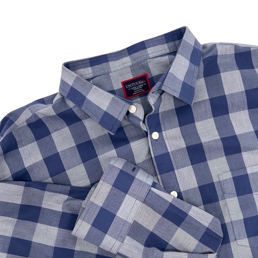 UNTUCKit Mens XXX-Large Gray & Blue Check Wrinkle Free Cotton Button Down Shirt